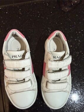 Prada Kids White and Pink Velcro Sneakers